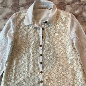 Soft Surroundings White Lace Button Down Shirt